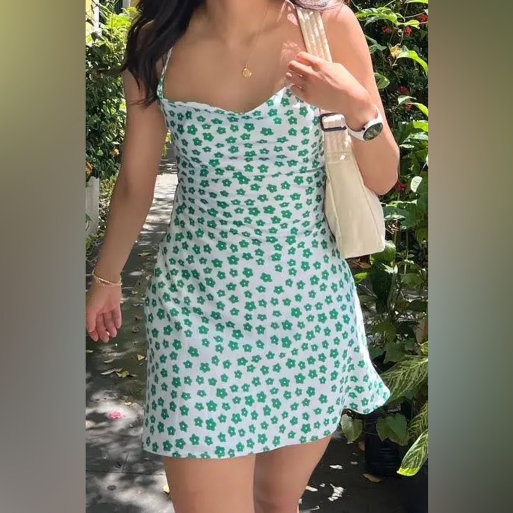 Princess Polly Green and White Floral Mini Dress